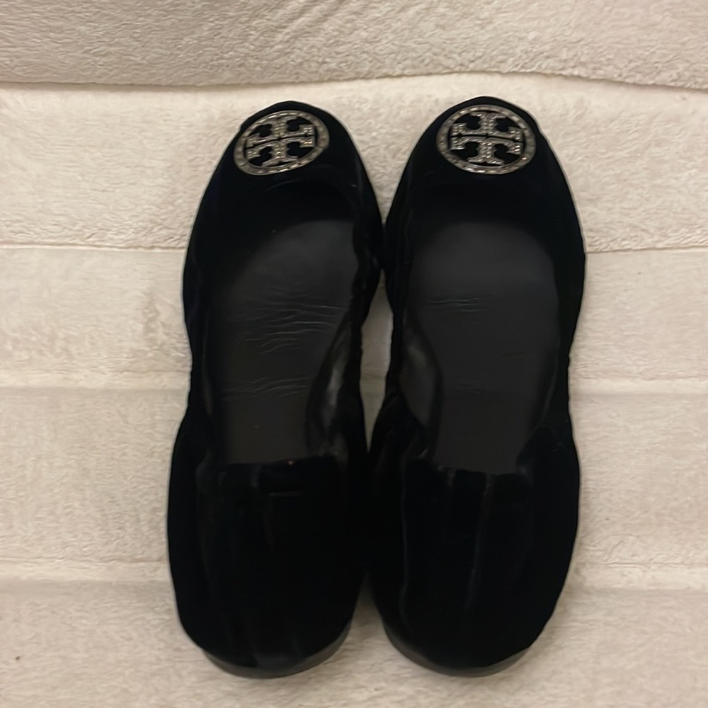 Tory Burch "Violet Ballet Flats" Black Velvet w/Crystals - Picture 2 of 5